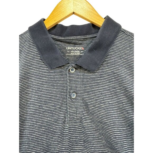 Untuckit Mens Striped Henley Polo Shirt XXL Two Tone BluebLong Sleeve Made In Pe - Picture 3 of 11